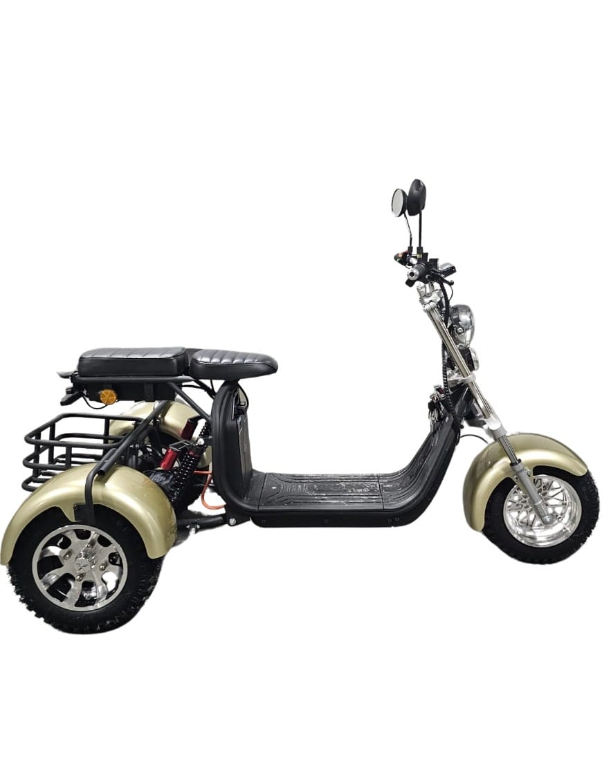 a 3-wheel e-bike or electric trike beige- side view