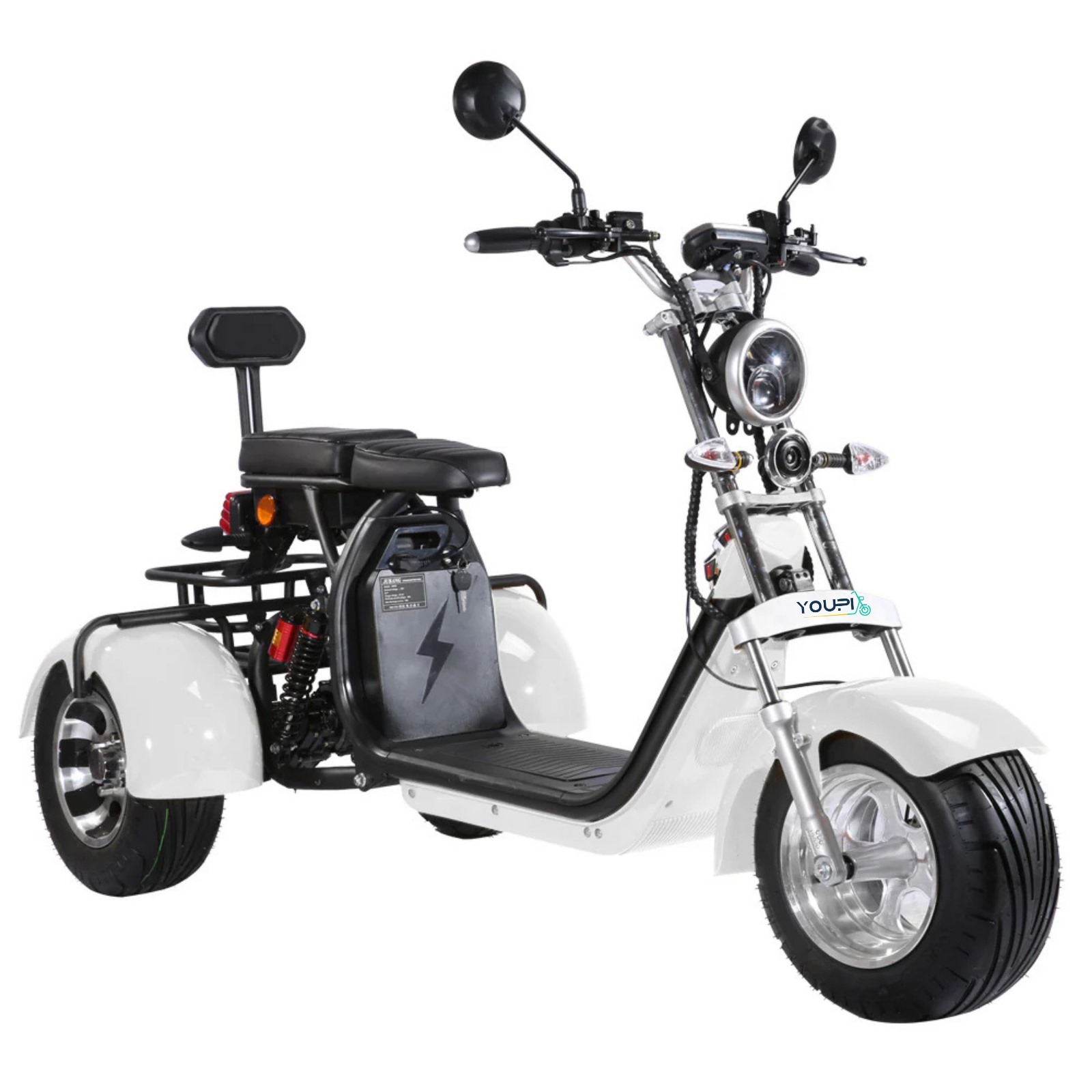 a 3-wheel e-bike or electric trike white - front view