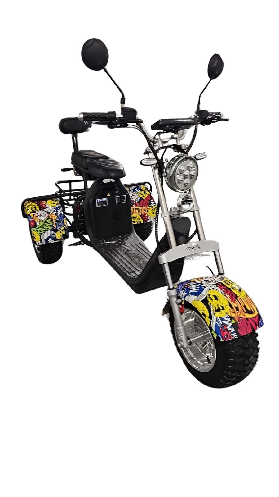 a 3-wheel e-bike or electric trike creative - front view