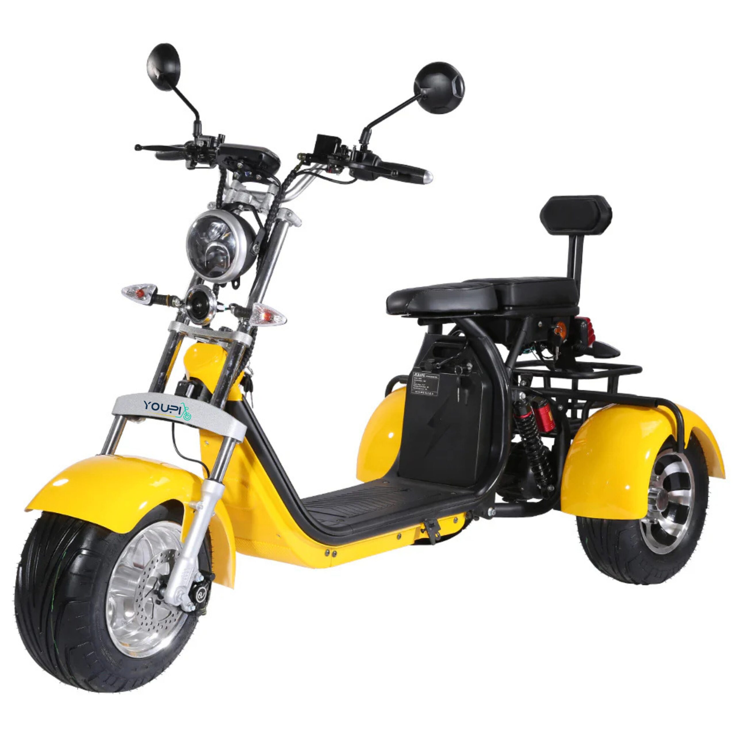 a 3-wheel e-bike or electric trike yellow - front view